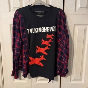 Talking Heads Upcycled T-Shirt & Flannel - Read Measurements for Accurate Sizing